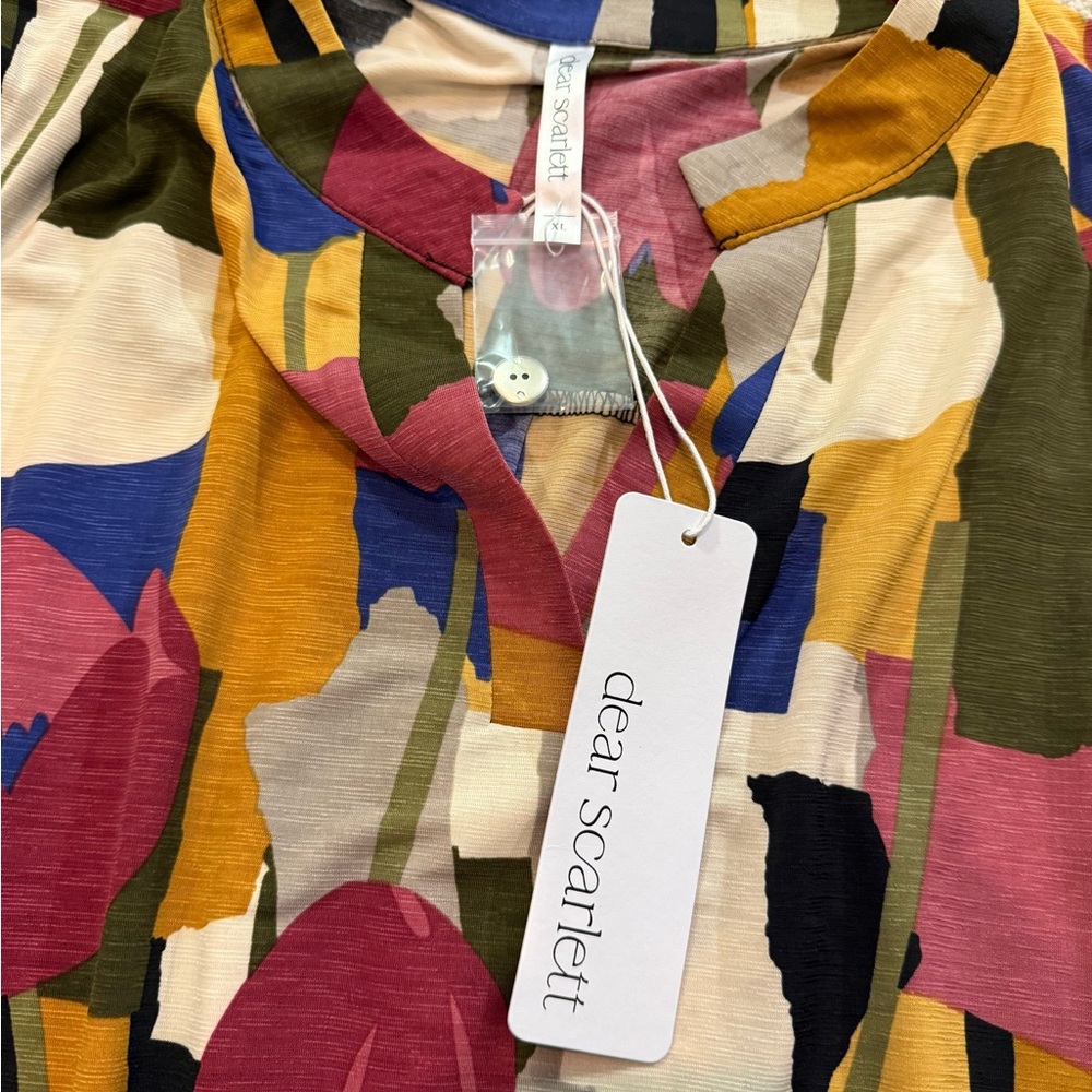 NWT Dear Scarlett Women's Boutique Abstract Floral Tunic Blouse Long Sleeves XL - Picture 15 of 16